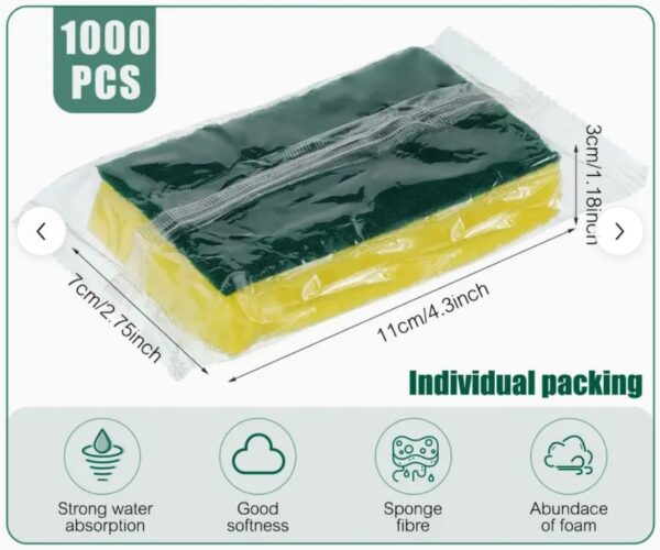 Small Non-Scratch Dishwashing Sponges - Individually Wrapped, 1000/case