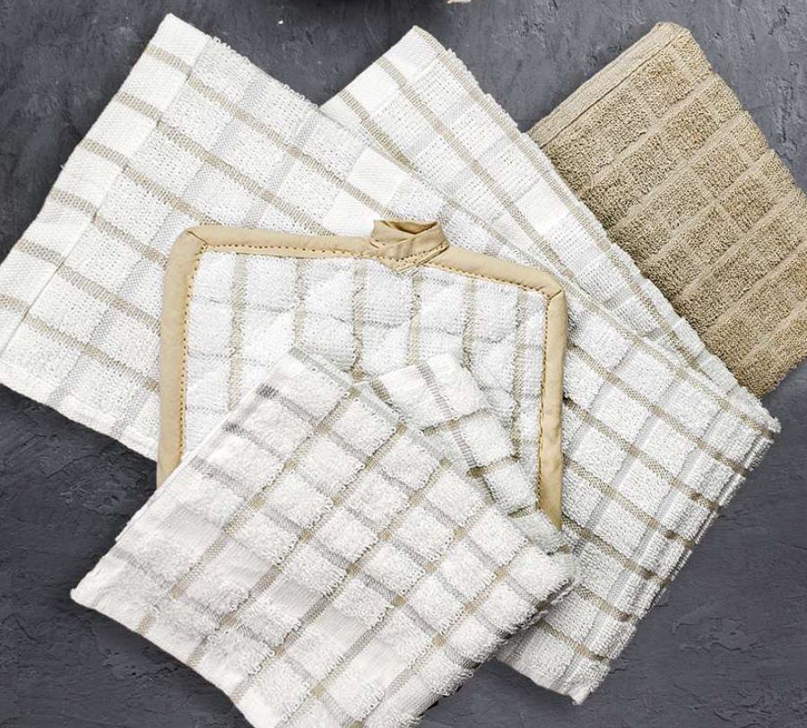 Kitchen Pot Holder 7.5x7.5 White and Tan, Dozen