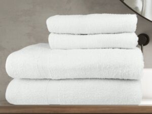 Bath Towel 24x50 10# Oxford Gold Collection, White Ringspun Cotton Blend Cam Border, Dozen